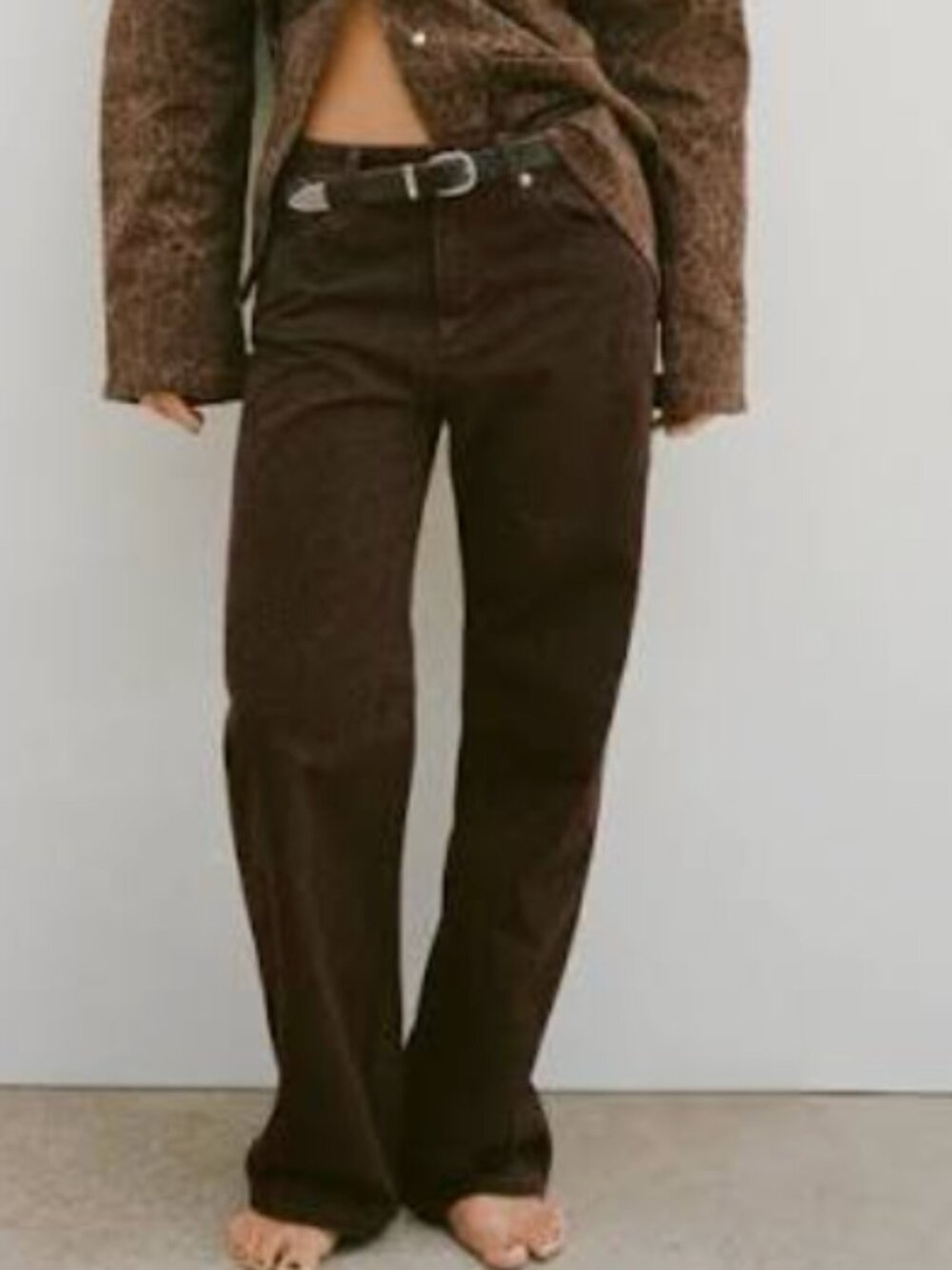 Zara Brown High-Waisted Baggy Straight Jeans Brown Cheetah Size 6